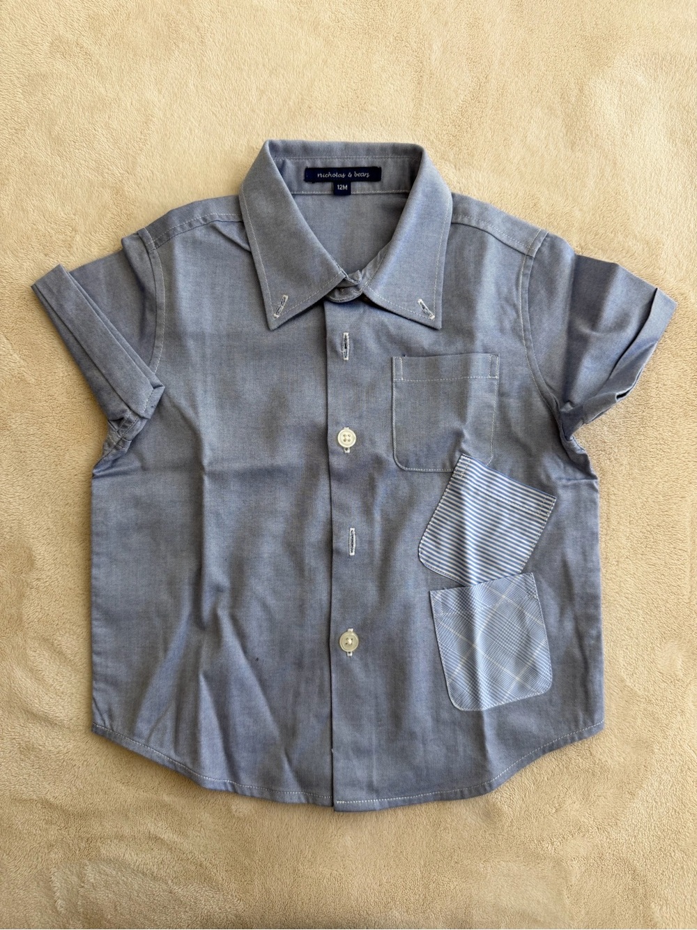 Kids' Short-Sleeve Button-Down Shirt in Slate Blue with Patch Pockets